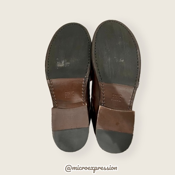 Frye Vicky Engineer Moto Brown Real Leather Belted Vintage Mid Calf Ankle Boot - Picture 14 of 16